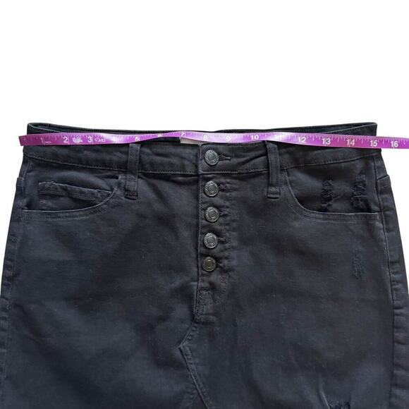 Vervet Denim Skirt Womens Large Black Distressed Button Fly Frayed Hem Jean Mini - Picture 7 of 12